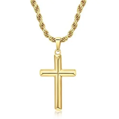 DTLA 14K Gold Plated Cross Pendant 3mm Rope Chain Necklace - Choose Chain Length DTLA 14K Gold Plated Cross Pendant 3mm Rope Chain Necklace - Choose Chain Length