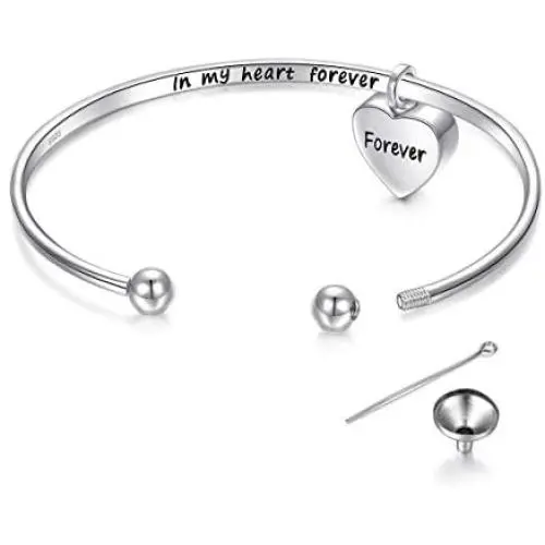 YinShan Easter Gifts Women Cremation Jewelry 925 Sterling Silver Memorial Ashes Keepsake Urn Bangle Bracelet with Heart Drop Pendant Engraved in My Heart Forever YinShan Easter Gifts Women Cremation Jewelry 925 Sterling Silver Memorial Ashes Keepsake Urn Bangle Bracelet with Heart Drop Pendant Engraved in My Heart Forever