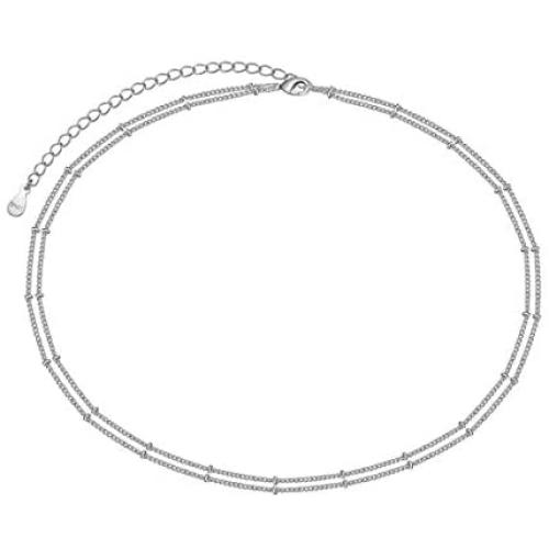 DAOSHANG Layered Necklaces for Women S925 Sterling Silver Chokers Cute Double Layered Heart/Circle/Dog Paw/Star/Moon/Starfish Choker Necklace Handmade Bead Necklace Adjustable