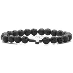 Fusamk Religious Christian Cross Link Bracelet Lava Rock Essential Oil Diffuser Bracelet