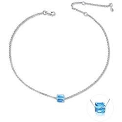 AOBOCO Sterling Silver Anklets with Swarovski Crystal, Adjustable Ankle Bracelet for Women