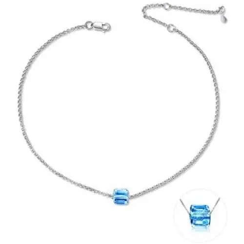 AOBOCO Sterling Silver Anklets with Swarovski Crystal, Adjustable Ankle Bracelet for Women AOBOCO Sterling Silver Anklets with Swarovski Crystal, Adjustable Ankle Bracelet for Women
