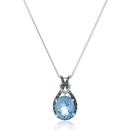 Jewelili Sterling Silver Blue Topaz Oval with Blue and White Diamond Knot Pendant Necklace, 18'' Rolo Chain Jewelili Sterling Silver Blue Topaz Oval with Blue and White Diamond Knot Pendant Necklace, 18'' Rolo Chain