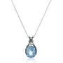 Jewelili Sterling Silver Blue Topaz Oval with Blue and White Diamond Knot Pendant Necklace, 18'' Rolo Chain