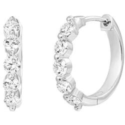PAVOI 14K Gold Plated 925 Sterling Silver Post 16mm 5 Stone CZ Hoop Earrings for Women