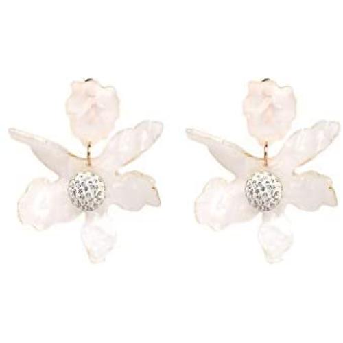 Bohemian Luxury Oversize Resin Big Flower Earrings For Women Stainless Steel Crystal Jewelry