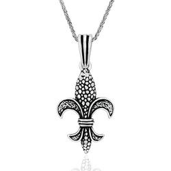 Mens Necklace 925 Sterling Silver Necklace with 24 inch Silver Chain Necklace Length, Jewelry Necklaces for Men, Fleur de Lis Theme Pendants Men Necklace