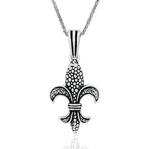 Mens Necklace 925 Sterling Silver Necklace with 24 inch Silver Chain Necklace Length, Jewelry Necklaces for Men, Fleur de Lis Theme Pendants Men Necklace