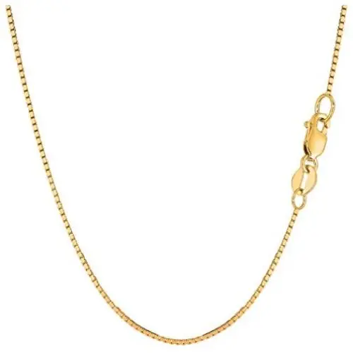 14k Yellow Solid Gold Mirror Box Chain Necklace, 1mm 14k Yellow Solid Gold Mirror Box Chain Necklace, 1mm