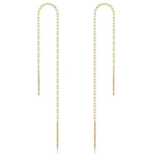 2pcs 14k Gold Plated 925 Sterling Silver Cute Dainty Ear Threads Thin Long Chain Dangle Bar Earrings | 4 inch Earring Threader Jewelry Findings SS339-4