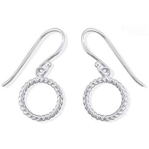 Boma Jewelry Sterling Silver Open Circle Rope Texture Dangle Earrings