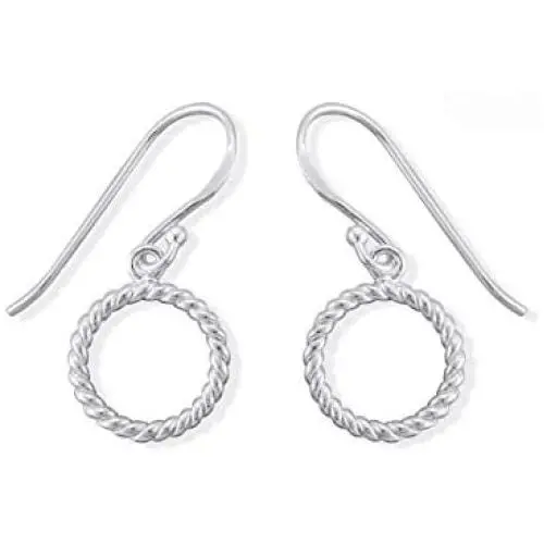Boma Jewelry Sterling Silver Open Circle Rope Texture Dangle Earrings