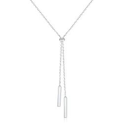 Sterling Silver Long Tassel Necklace Bar Y Lariat Long Chain Drop Adjustable Necklace Gift for Her, 28 Inches