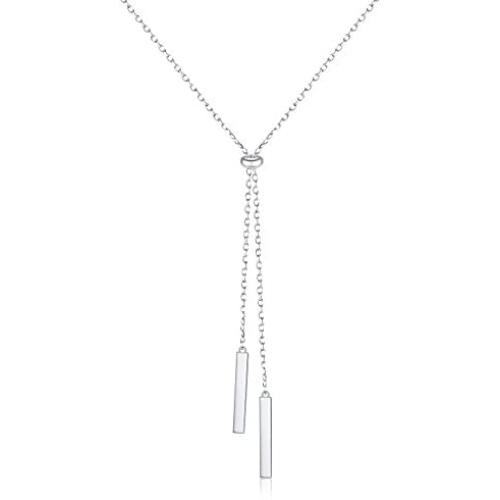 Sterling Silver Long Tassel Necklace Bar Y Lariat Long Chain Drop Adjustable Necklace Gift for Her, 28 Inches
