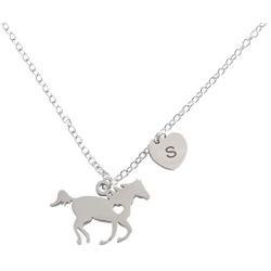 BANCHELLE Girls Horse Necklace Heart Initial Necklaces Heart Horse Pendant Stainless Steel Letter Alphabet Necklace for Girls Teen Birthday Gift