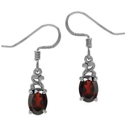 Silvershake 1.82ct. Petite Oval Shape 7x5mm Natural Garnet 925 Sterling Silver Victorian Style Dangle Hook Earrings