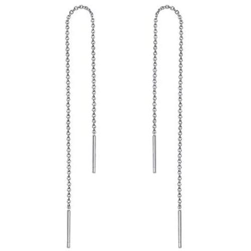 Threader Earrings 925 Sterling Silver Tassel Dangle Threaded Long Chain Earrings Ear Line for Women