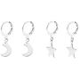 2PC Small Stars Moon Hoop Earrings,Cute Gold/Silver Mini Huggie Hoop Dangle Earrings for Women Simple Ear Piercing Chic Jewelry for Teen Girls Men