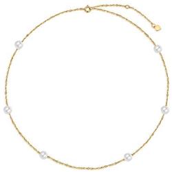 SISGEM Solid 14K Gold Pearl Bracelet for Women Girls Freshwater Cultured Pearl Bracelet Station Tin Cup Pearl Bracelet with Link Chain Dainty Jewelry Gifts for Mom, Wife, 6.5+1+1