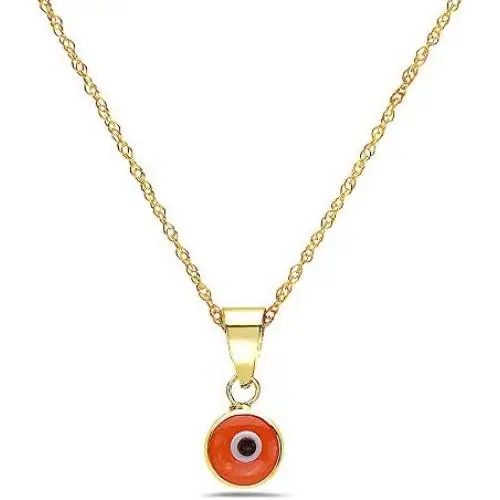 Pori Jewelers 14K Solid Gold Evil Eye Pendant Necklace - With 0.75mm 14K Chain - 16'' Pori Jewelers 14K Solid Gold Evil Eye Pendant Necklace - With 0.75mm 14K Chain - 16''