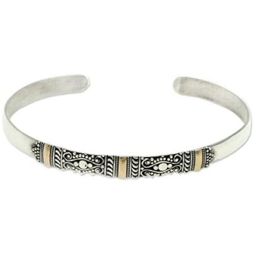 NOVICA 18k Yellow Gold Plated Accent .925 Sterling Silver Cuff Bracelet Vine Tendrils