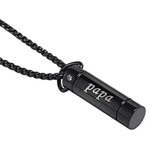 Suxerlry Keepsake Tube Locket Ashes Urn Pendant Necklace Black Memorial Stainless Steel Jewelry
