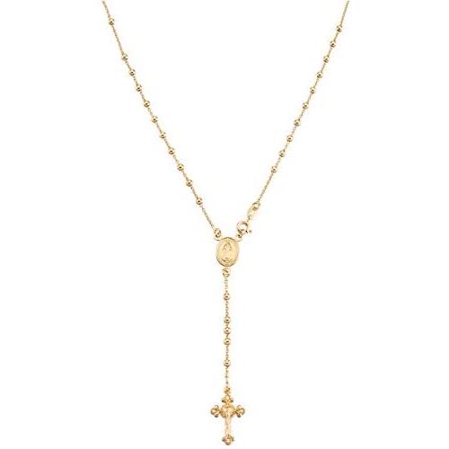 MiaBella 18K Gold Over Sterling Silver Italian Rosary Bead Cross Y Necklace Chain for Women Men, 20 Inch