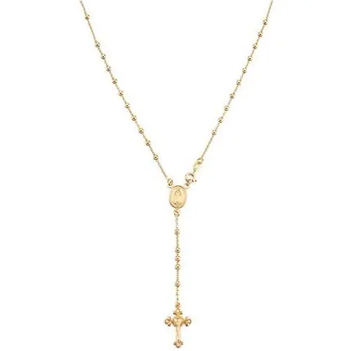 MiaBella 18K Gold Over Sterling Silver Italian Rosary Bead Cross Y Necklace Chain for Women Men, 20 Inch MiaBella 18K Gold Over Sterling Silver Italian Rosary Bead Cross Y Necklace Chain for Women Men, 20 Inch