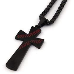 GUNGNEER Cross Baseball Necklace Stainless Steel Keel Chain Athletes Inspiration Strength Jewelry Gift Men Women