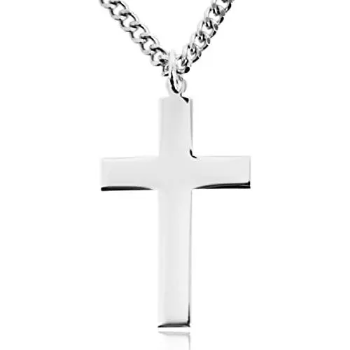 Heartland Sterling Silver High Polish Flat Cross for Men + USA Made + Chain Choice Heartland Sterling Silver High Polish Flat Cross for Men + USA Made + Chain Choice