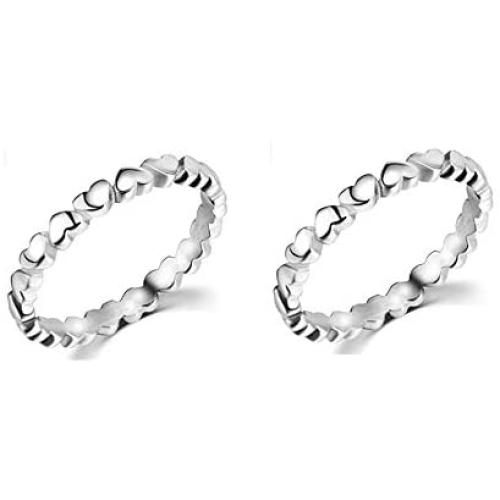 Fuqimanman2020 2pcs Stainless Steel Heart Shaped Simple Stacking Ring