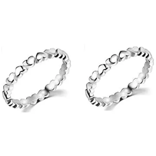 Fuqimanman2020 2pcs Stainless Steel Heart Shaped Simple Stacking Ring Fuqimanman2020 2pcs Stainless Steel Heart Shaped Simple Stacking Ring