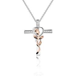 HOLLP Rose Flower Necklace Cross Pendant Necklace with Rose Flower Necklace Jewelry Gift for Godmother Goddaughter Wife Mom Girlfriend Friend