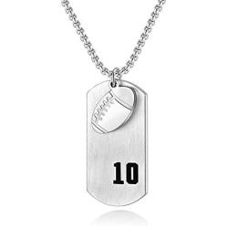 VI.SPORT Bible Verse Football Player Number 10 Necklace Dog Tag Pendant Religious Philippians 4:13 I Can Do All Things Jewelry