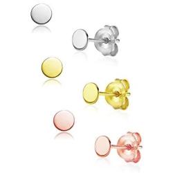 Big Apple Hoops - Jewelry High Polished Sterling Silver 3 Pairs Set Pack of 3mm or 3, 4, 5mm Plain Round Flat Stud Earrings Made from Real 925 Sterling Silver in 4 Color Silver, Rose, Gold, Black