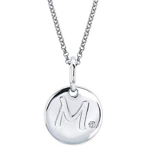 .925 Sterling Silver Diamond Accented Initial Letter Disc Girls Pendant Necklace With 14'' Rolo Chain and 2'' Extender (I Color, I1 Clarity)