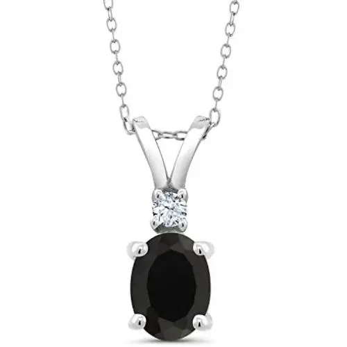 Gem Stone King Sterling Silver Black Onyx and White Created Sapphire Pendant necklace 2.25 cttw Oval with 18 inches Silver Chain Gem Stone King Sterling Silver Black Onyx and White Created Sapphire Pendant necklace 2.25 cttw Oval with 18 inches Silver Chain