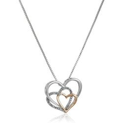Sterling Silver and 14k Rose Gold Diamond Accent Triple Heart Pendant Necklace,18''