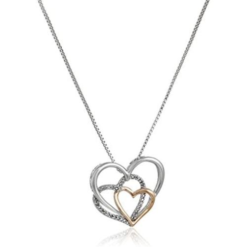 Sterling Silver and 14k Rose Gold Diamond Accent Triple Heart Pendant Necklace,18''