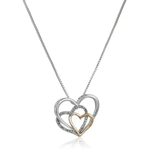 Sterling Silver and 14k Rose Gold Diamond Accent Triple Heart Pendant Necklace,18'' Sterling Silver and 14k Rose Gold Diamond Accent Triple Heart Pendant Necklace,18''