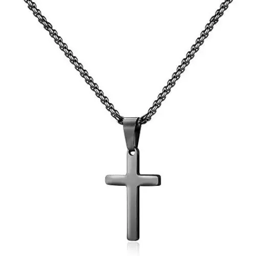 M MOOHAM Cross Necklace for Men - Stainless Steel Silver Gold Black Plain Cross Pendant Necklace Simple Jewelry Gifts, 16-24 Inches Chain