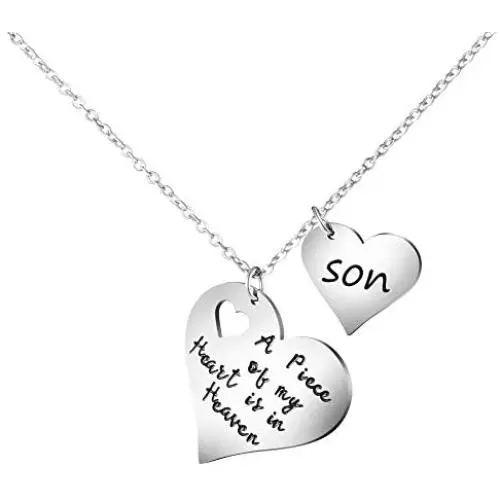 Joycuff A Piece of My Heart is in Heaven Memorial Gifts for Loss of Loved One Stainless Steel Silver Pendant Necklace Sympathy Gifts for Women Sister