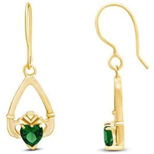 Claddagh Drop Earrings In Yellow Gold Over Sterling Silver By jewel Zone US