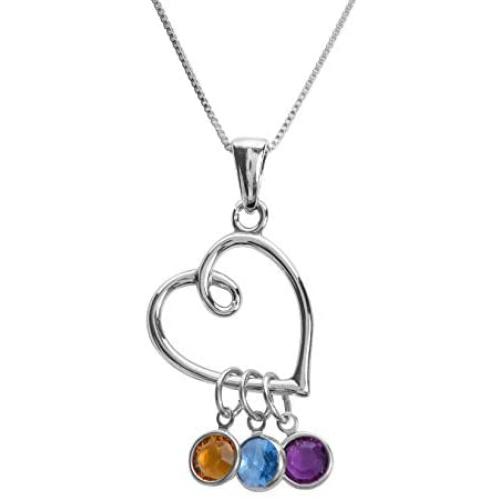 Loving Family Sterling Necklace Birthstone Charm Choice of Heart or Cross Choice of Swarovski Crystal Colors