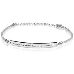 AOBOCO Sterling Silver Sister Bracelet Embellished with Crystals from Austria, Always My Sister Forever My Friend, Inspirational Christmas Anniversary Birthday Jewelry Gifts for Sister Best Friend