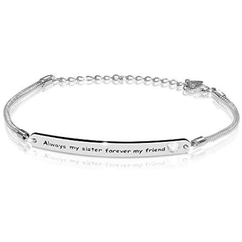 AOBOCO Sterling Silver Sister Bracelet Embellished with Crystals from Austria, Always My Sister Forever My Friend, Inspirational Christmas Anniversary Birthday Jewelry Gifts for Sister Best Friend