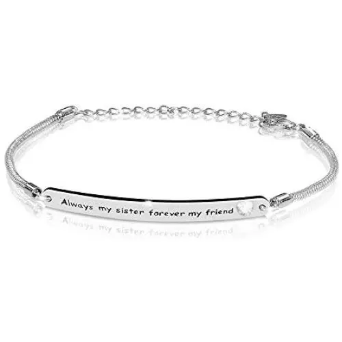 AOBOCO Sterling Silver Sister Bracelet Embellished with Crystals from Austria, Always My Sister Forever My Friend, Inspirational Christmas Anniversary Birthday Jewelry Gifts for Sister Best Friend