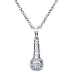 Mealguet Jewlery Stainless Steel Cubic Zirconia CZ Microphone Pendant Necklace for Women with Chain