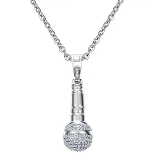Mealguet Jewlery Stainless Steel Cubic Zirconia CZ Microphone Pendant Necklace for Women with Chain Mealguet Jewlery Stainless Steel Cubic Zirconia CZ Microphone Pendant Necklace for Women with Chain