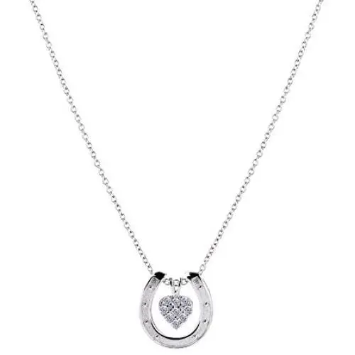 VENSERI 925 Sterling Silver Horseshoe Necklace Lucky Horseshoe Love Heart Pendant Necklace Cubic Zircon Heart Lucky Horseshoe Necklace